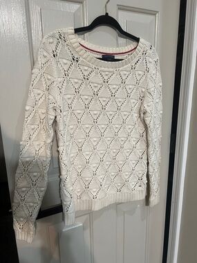 Tommy Hilfiger Cream Open-Knit Scoop Neck Sweater